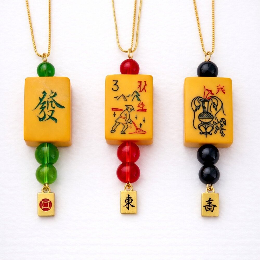 Handmade Vintage Bakelite Mah-Jongg Necklace